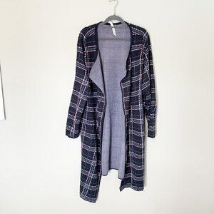 NY Collection‎ Woman waterfall window pane print open front cardigan sweater